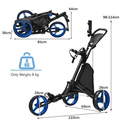 3 Wheel Golf Push Pull Cart with Adjustable Height Handle