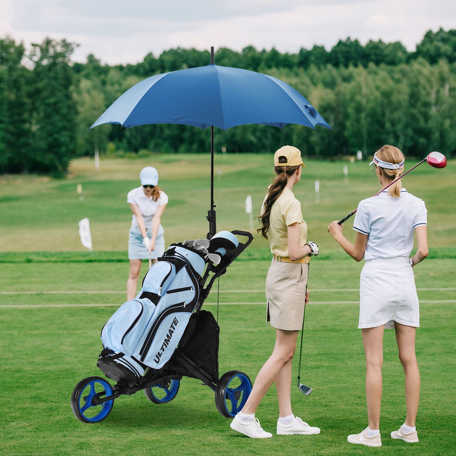 3 Wheel Golf Push Pull Cart with Adjustable Height Handle