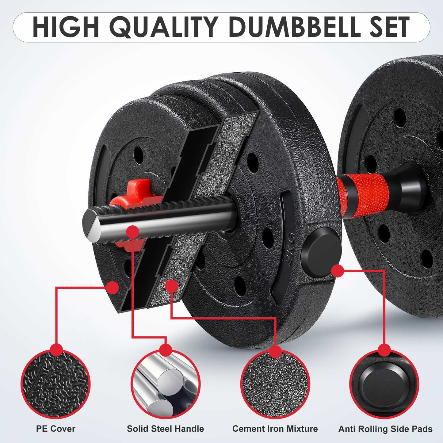 15/20/30/40 Kg Dumbbell Barbell Weight Set Pair Hand Weights Gym Fitness Workout